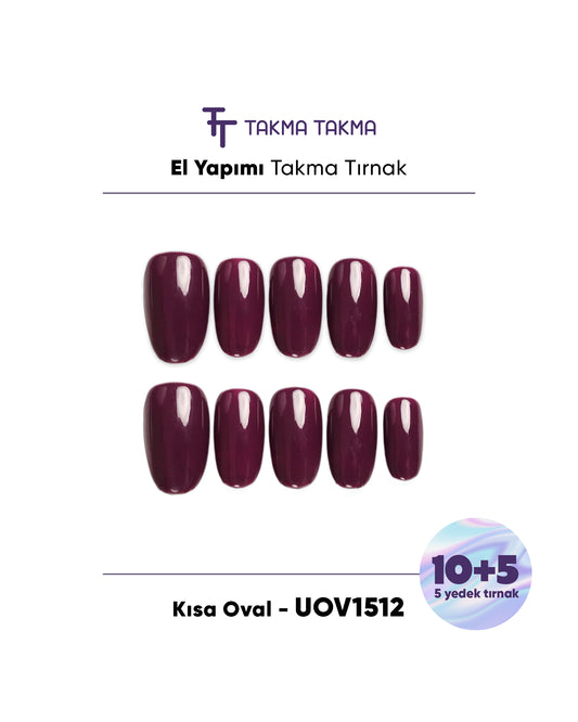 15'li Mor Uzun Oval UOV1512 Tekrar Kullanılabilir El Yapımı Protez Takma Tırnak