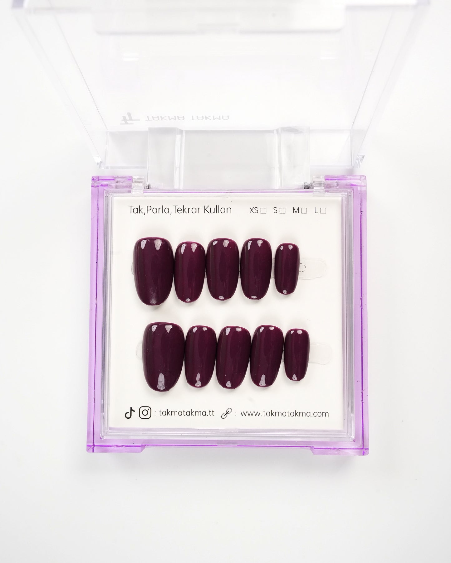 15'li Mor Uzun Oval UOV1512 Tekrar Kullanılabilir El Yapımı Protez Takma Tırnak