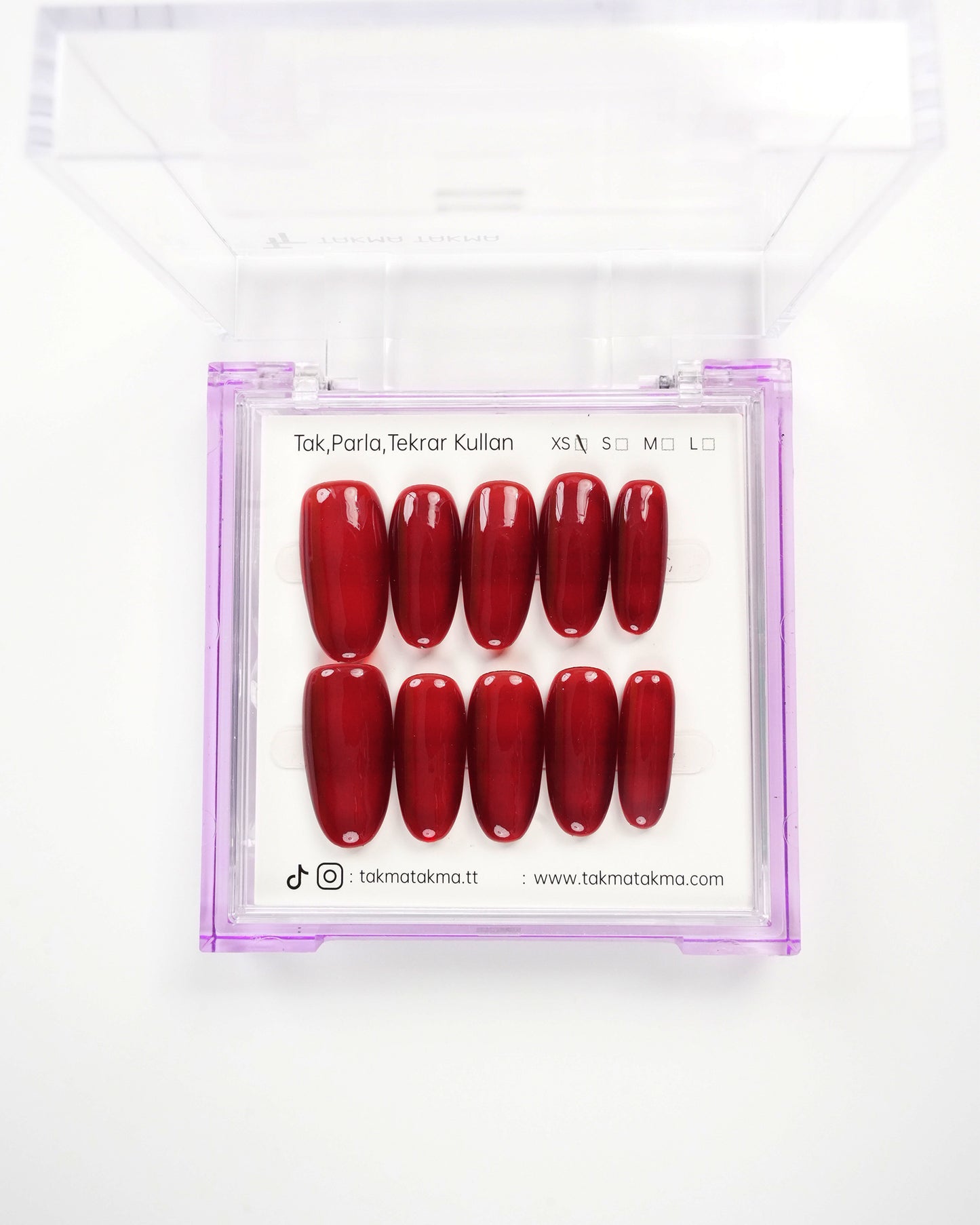 15'li Kırmızı Uzun Oval UOV1564 Tekrar Kullanılabilir El Yapımı Protez Takma Tırnak