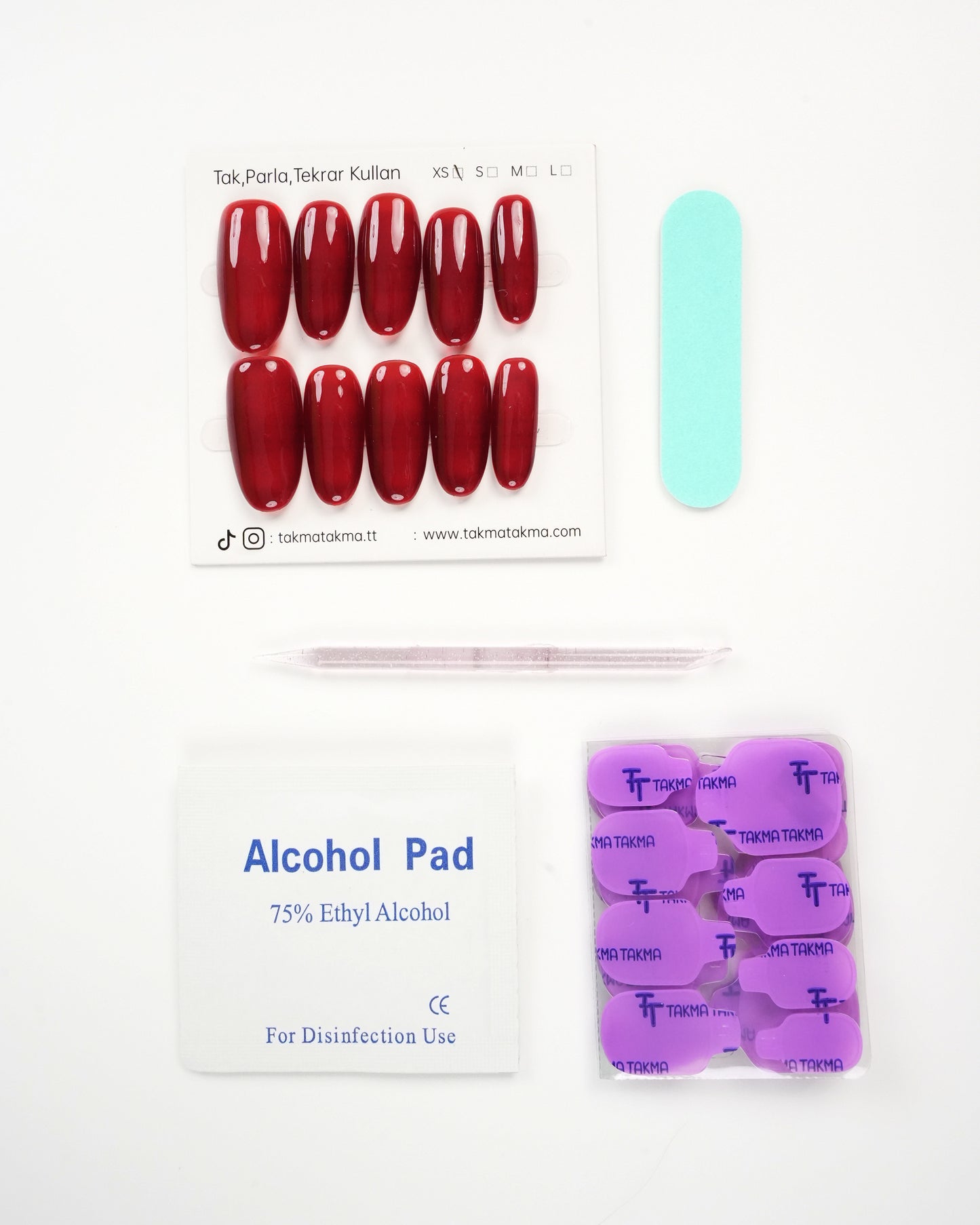 15'li Kırmızı Uzun Oval UOV1564 Tekrar Kullanılabilir El Yapımı Protez Takma Tırnak