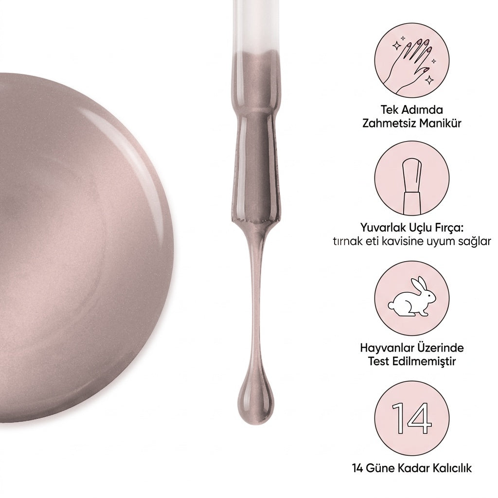 Lune Rose Gold Nude Kedi Gözü Kalıcı Oje – 4'ü 1 Arada One Step Jel OG-K-06