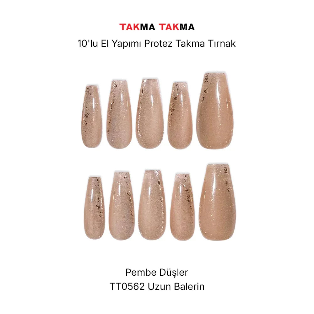 Tekrar Kullanılabilir El Yapımı Protez Takma Tırnak Pembe Düşler - 10'lu  TT0562