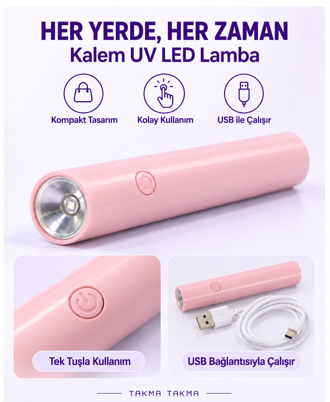 UV LED Tırnak Kurutucu USB Kablolu Type-C Mini Kalem Lamba C20 Model YTLAMBKL004
