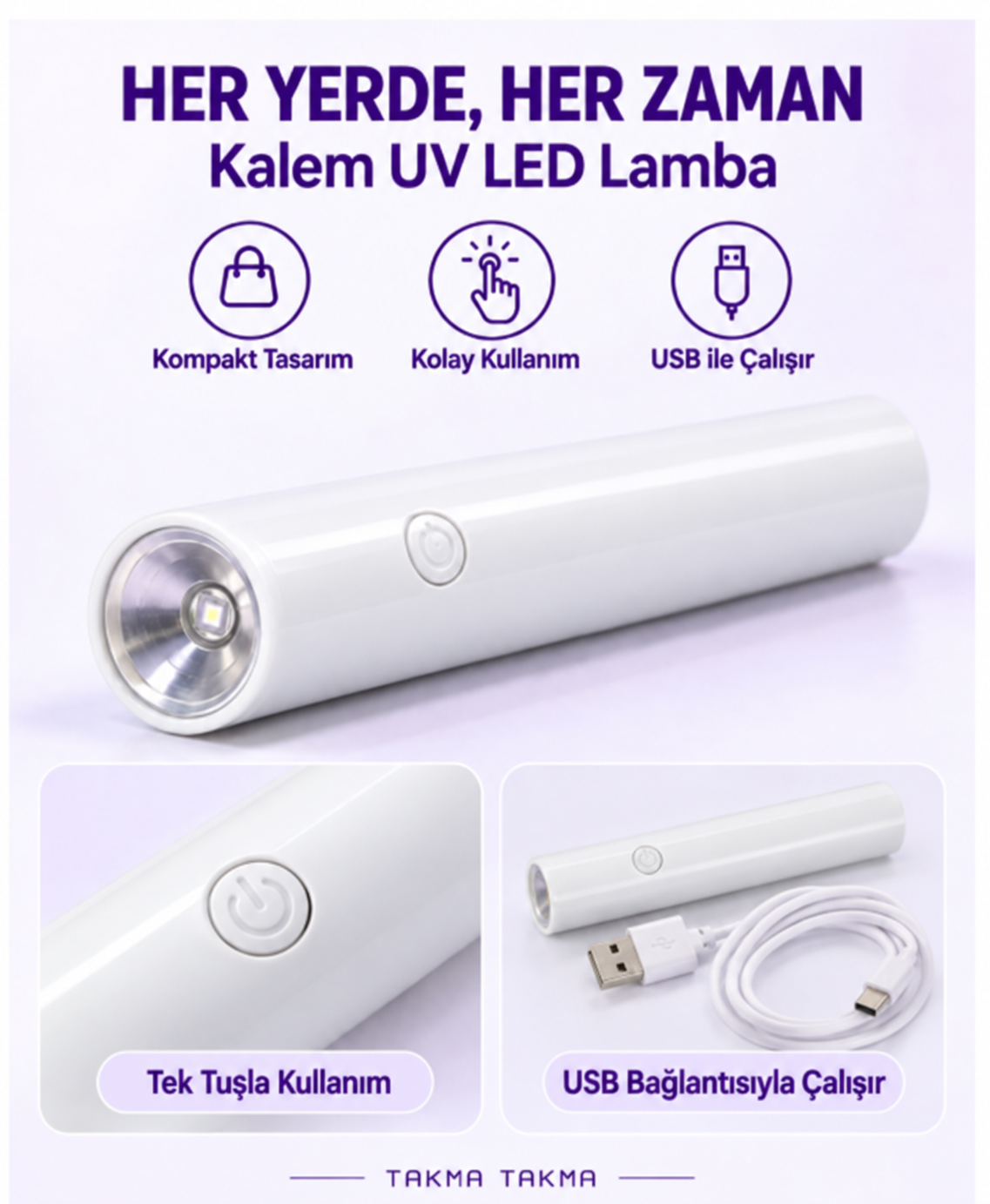 UV LED Tırnak Kurutucu USB Kablolu Type-C Mini Kalem Lamba C20 Model YTLAMBKL005
