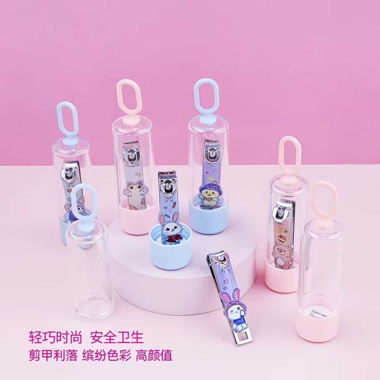 YTMT1756 Pembe Kırılmaz Kutulu ve Figürlü Paslanmaz Çelik Çocuk Tırnak Makası